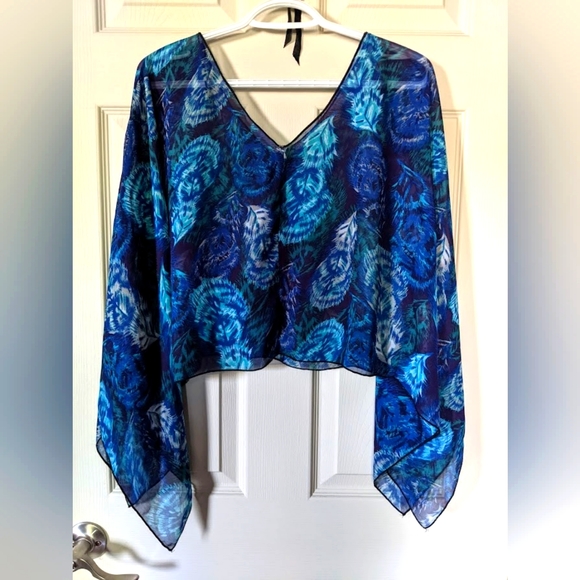 Poncho, Blue Summer, Chiffon Top - Picture 1 of 1